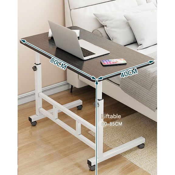 YUCHANG Adjustable Height Rolling Desk, Small Portable Laptop Standing Desk with Wheels for Home Office, Black Wood Grain