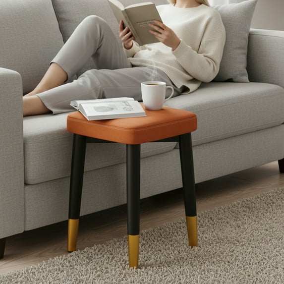 YUCHANG Vanity Stool Chair,Modern Chair-Small Ottoman Foot Stool for Makeup Room, Living Room, Bathroom(orange)