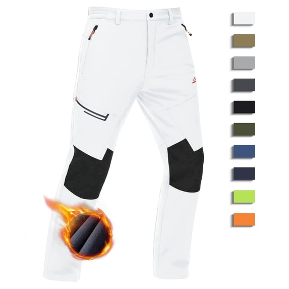 YUCOLEN Men's Fleece Lined Ski Snow Pants Water Resistant Winter Outdoor Pants with 4 Zip PocketsWhite 40