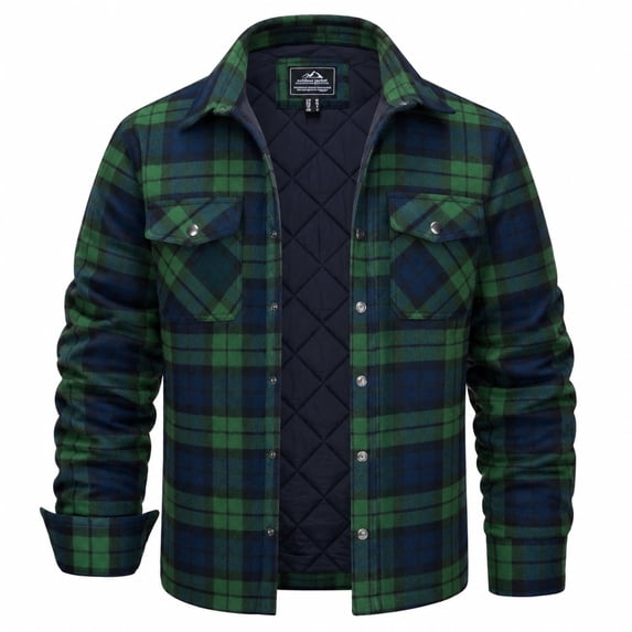 YUCOLEN Men's Heavyweight Quilted Lined Shirts Winter Warm Plaid Flannel Jacket Casual Fashion Coat Green XL