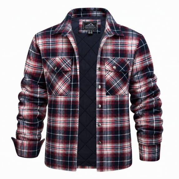 YUCOLEN Men's Heavyweight Quilted Lined Shirts Winter Warm Plaid Flannel Jacket Casual Fashion Coat Red XL