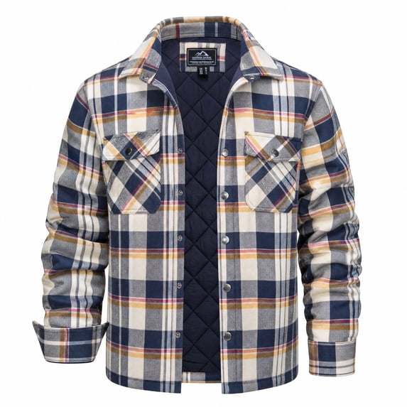 YUCOLEN Men's Heavyweight Quilted Lined Shirts Winter Warm Plaid Flannel Jacket Casual Fashion Coat Yellow M