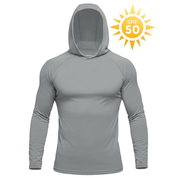YUCOLEN Men's UPF 50+ Long Sleeve Active Hoodie Shirts Sun Protection Lightweight Quick Dry Sport Tops Light Gray M