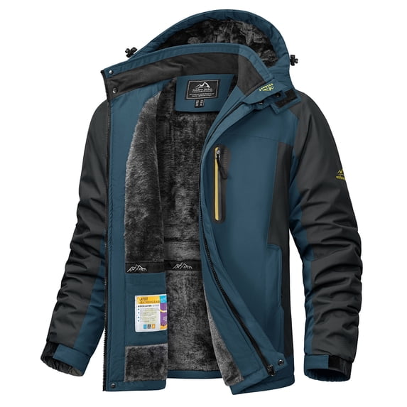 YUCOLEN Men's Winter Heavyweight Snow Ski Jacket Waterproof Warm Fleece Lining Rain Coats Windproof Parka with Hooded Denim Blue S