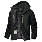 YUCOLEN Mens Winter Heavyweight Snow Ski Jacket Waterproof Warm Fleece Lining Rain Coats Windproof Parka with Hooded Gray Black L