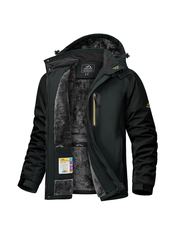 Men's Winter Heavyweight Snow Ski Jacket Waterproof Warm Fleece Lining Rain Coats Windproof Parka with Hooded Gray Black XL