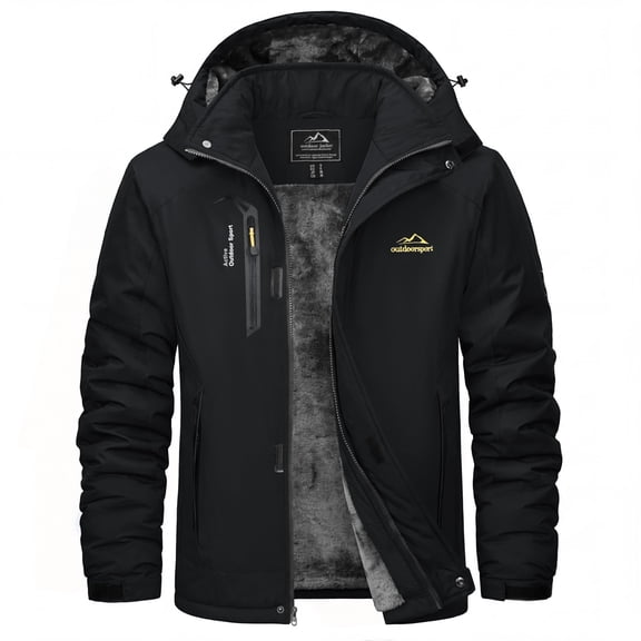 YUCOLEN Men's Winter Ski Snow Waterproof Windproof Jacket Snowboard Warm Fleece Coat Insulated Work Parka Raincoat Black L
