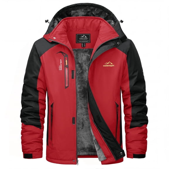YUCOLEN Men's Winter Ski Snow Waterproof Windproof Jacket Snowboard Warm Fleece Coat Insulated Work Parka Raincoat Red 2XL
