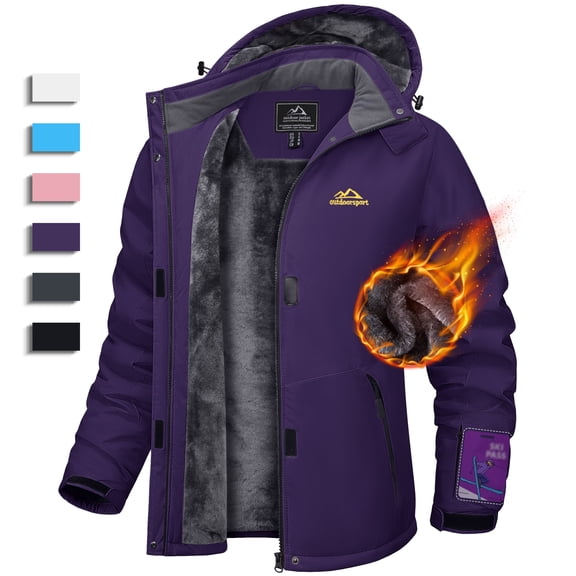YUCOLEN Women's High-performance Snow Ski Jacket Fleece Lined Warm Waterproof Windbreaker Insulated Winter Coats with Hood Dark Purple L