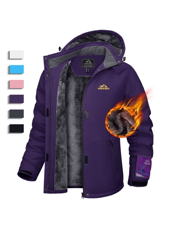 Women's High-performance Snow Ski Jacket Fleece Lined Warm Waterproof Windbreaker Insulated Winter Coats with Hood Dark Purple L