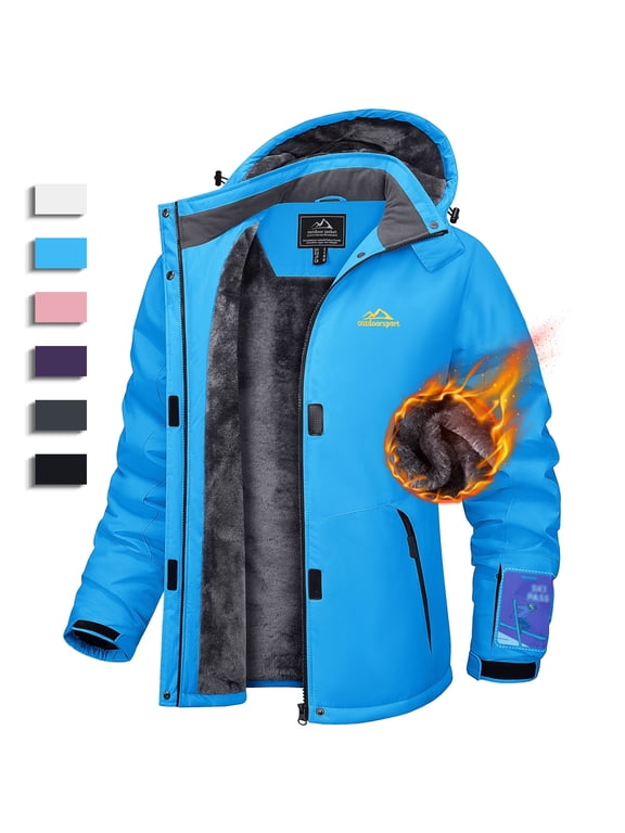 Women's High-performance Snow Ski Jacket Fleece Lined Warm Waterproof Windbreaker Insulated Winter Coats with Hood Moonorchid 2XL