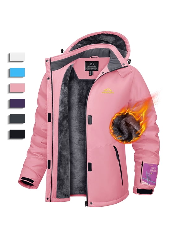 Women's High-performance Snow Ski Jacket Fleece Lined Warm Waterproof Windbreaker Insulated Winter Coats with Hood Pink L