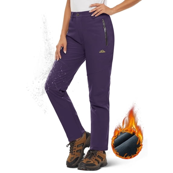 YUCOLEN Women's Waterproof Fleece Lined Snow Ski Pants Winter Warm Softshell Insulated Outdoor Hiking Pants Dark Purple M