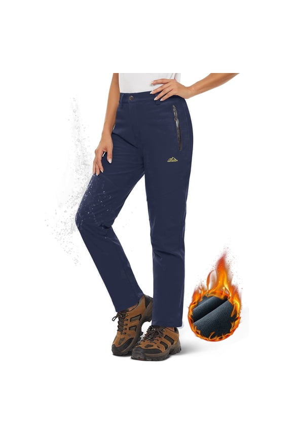 Women's Waterproof Fleece Lined Snow Ski Pants Winter Warm Softshell Insulated Outdoor Hiking Pants Navy S