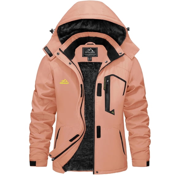 YUCOLEN Womens Warm Snow Ski Jacket Waterproof Windproof Fleece Lined Winter Coat with Hood Apricot XL