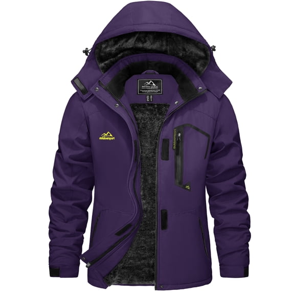 YUCOLEN Womens Warm Snow Ski Jacket Waterproof Windproof Fleece Lined Winter Coat with Hood Dark Purple M
