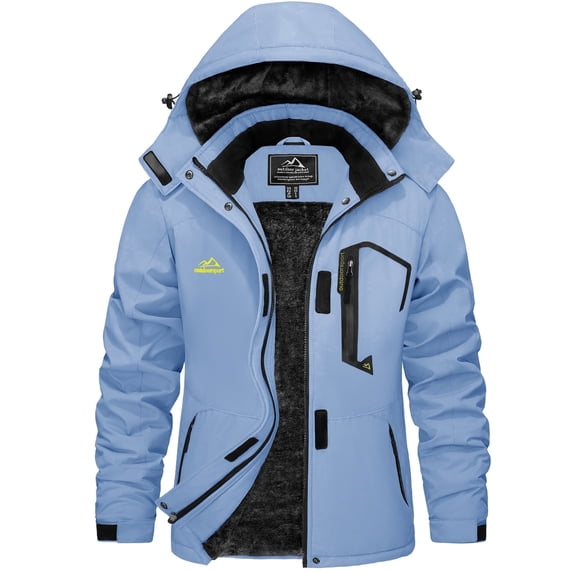YUCOLEN Womens Warm Snow Ski Jacket Waterproof Windproof Fleece Lined Winter Coat with Hood Light Blue L