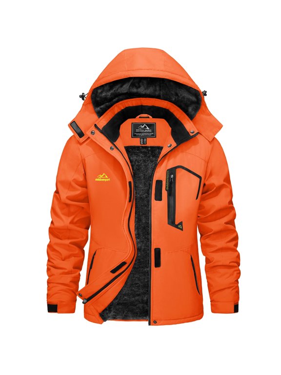 Womens Warm Snow Ski Jacket Waterproof Windproof Fleece Lined Winter Coat with Hood Orange 2XL