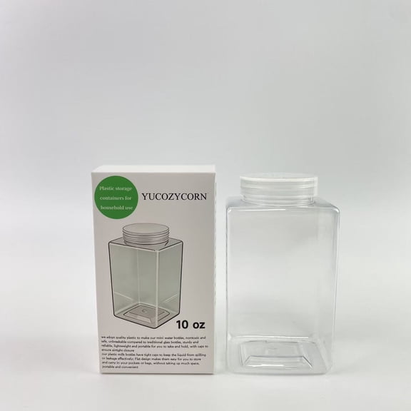YUCOZYCORN Plastic storage containers for household use,Plastic Bottles with Caps, Clear Juice Bottles Flat Water Bottle Plastic Reusable Mini Beverage Container for  jams and jellies (10 oz)