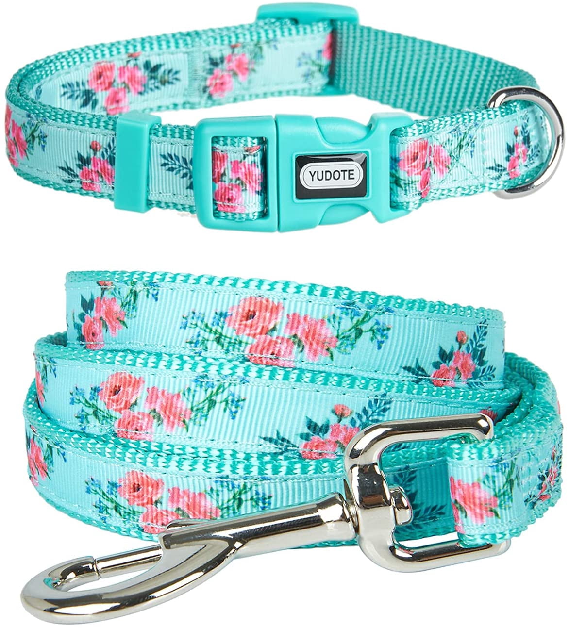 YUDOTE Flower Dog Collar and Leash Set Medium Strong Nylon Coller and