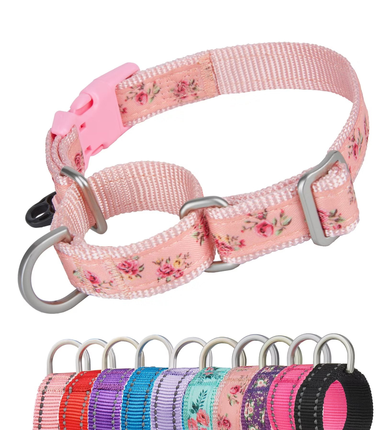 YUDOTE Martingale Dog Collars Escape-proof Anti-pull with Safety Quick  Release Buckle for Narrow Head Canines Ease Walking,Large,Floral-Pink -  Walmart.com