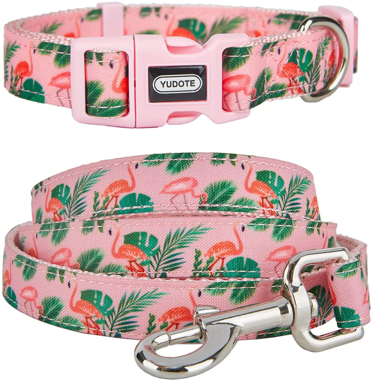 YUDOTE Pink Dog Collar and Leash Set Medium Strong Nylon Coller Lead