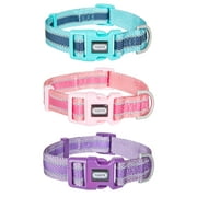 YUDOTE Reflective Dog Collars Medium with Soft Two-Tone Webbing,Pink,Blue,Purple 3 Packs