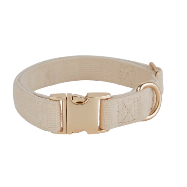 YUDOTE Ultra-soft Dog Collar Natural Cotton Corduroy Made for Medium Dogs with Sensitive Skin,Creamy White