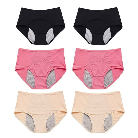 YUDTA 6 Pack Women Menstrual Leakproof Panties Mesh Holes Breathable Leakproof Incontinence Underwear Period Solid Brief High Rise Elastic Underwear for Women
