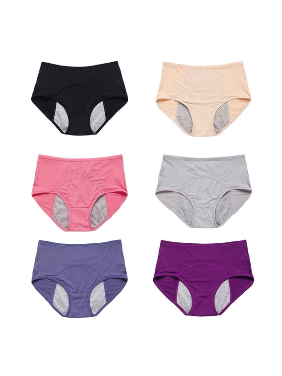 6 Pack Women Menstrual Leakproof Panties Mesh Holes Breathable Leakproof Incontinence Underwear Period Solid Brief High Rise Elastic Underwear for Women