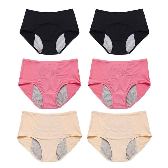 YUDTA 6 Pack Women Menstrual Leakproof Panties Mesh Holes Breathable Leakproof Incontinence Underwear Period Solid Brief High Rise Elastic Underwear for Women