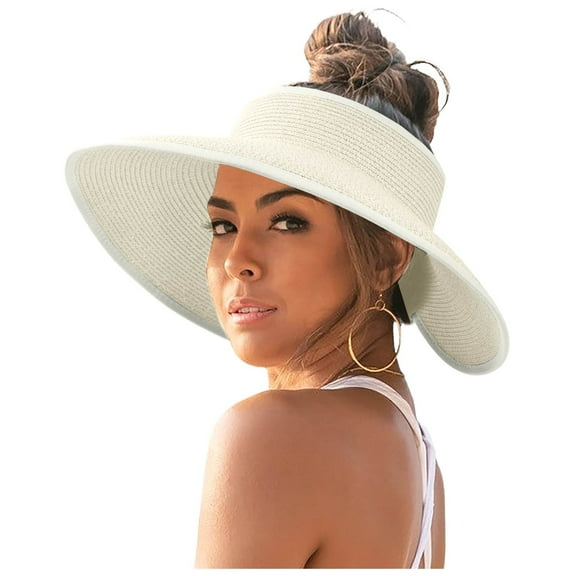 YUDTA Sun Hats for Women Wide Brim Straw Beach Hat Ponytail Hat Summer UV Packable Foldable Floppy Visor Beach Vacation Essentials