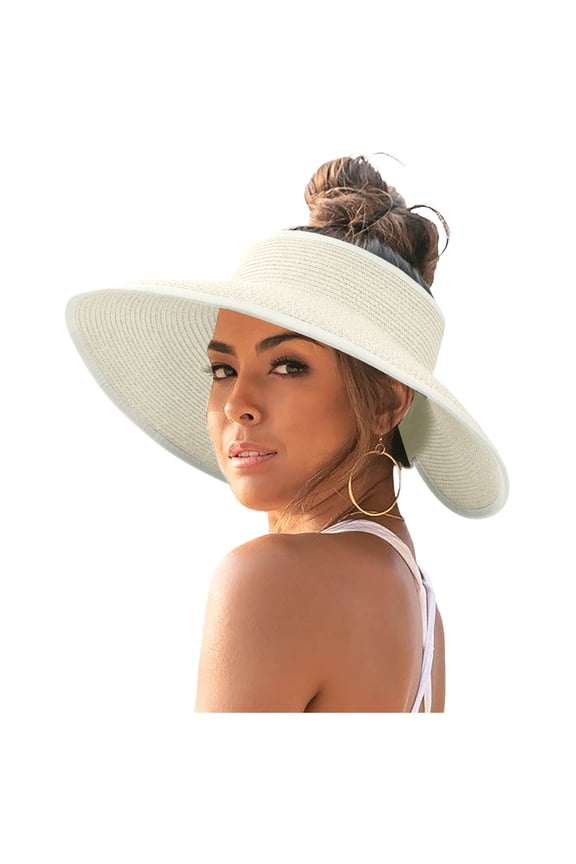 Sun Hats for Women Wide Brim Straw Beach Hat Ponytail Hat Summer UV Packable Foldable Floppy Visor Beach Vacation Essentials