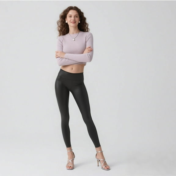 YUEEKEA Women’s Stretch High-Waisted Pleather Pants Snake-Matte Faux Leather Tummy-Control Leggings