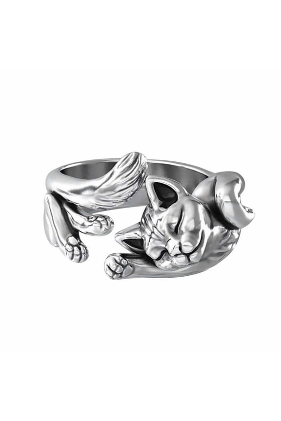 Accessories Rings Exquisite Copper Plated Silver Cat Ring, Fashion Ladies Jewelry Ring Size 5-11 Silver 7