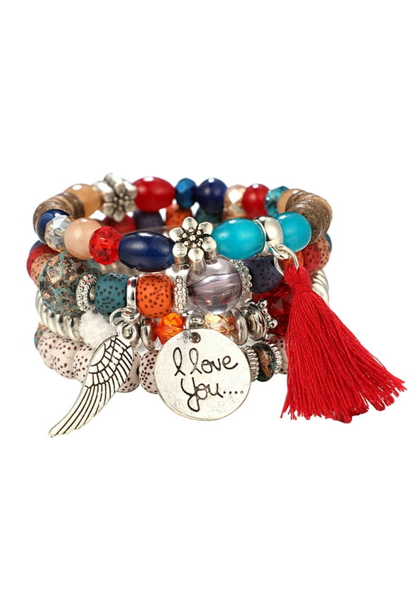 Bracelets 4 Sets Bohemian Stretch Beaded Bracelets For Women Multilayer Stackable Bracelets Strand Bangles Multicolor