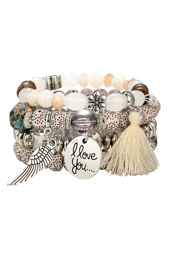 Bracelets 4 Sets Bohemian Stretch Beaded Bracelets For Women Multilayer Stackable Bracelets Strand Bangles White