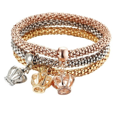 YUEHAO Bracelets Charm Women Bracelet Rose Rhinestone Bangle Jewelry Set G