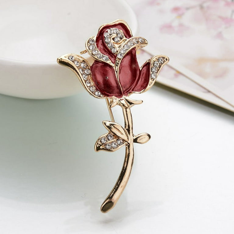 Yuehao Brooch Rhinestone Accessories Brooch Rose Flower Clothing Red Women Pins Other, Adult Unisex, Size: 1XL