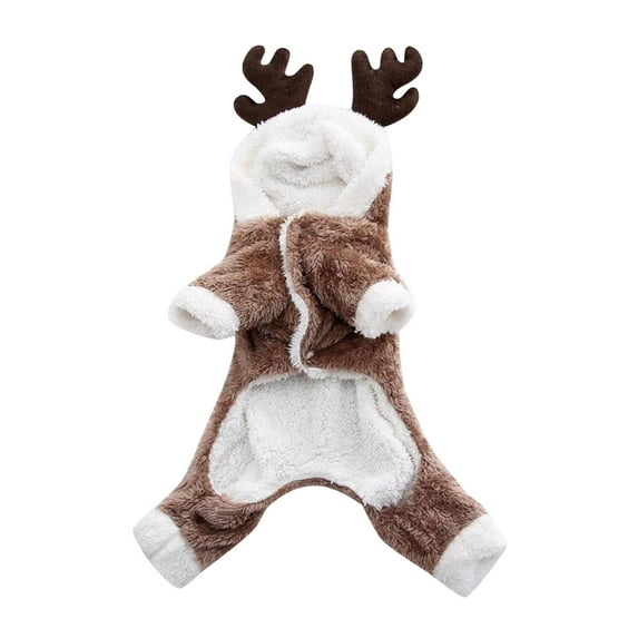 YUEHAO Christmas Dog Sweater Warm Fleece Deer Pet Costume Christmas Dog Costume Pet Cat Funny Holiday Apparel for Cats and Small Dogs Christmas Print Pet Christmas Dress (Khaki, L)