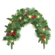 YUEHAO Christmas Garland Wreath 35inch Christmas Mailbox with Wintry Berries Greenery Branches Cones Christmas Mailbox Decorations Outdoor and 20 Led Battery Operated Lights for Party Decoratio Green