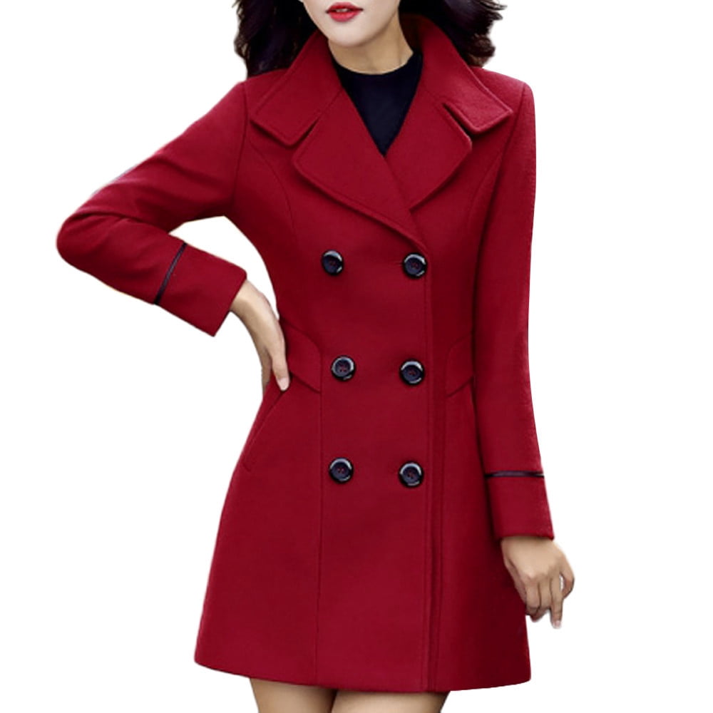 YUEHAO Coats For Women Women Wool Double Coat Elegant Long Sleeve Work