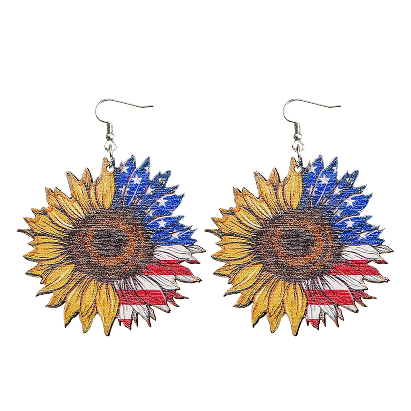 4th Of July American Flag Beaded Dangle Earrings - Handmade Patriotic Star Earrings For Women