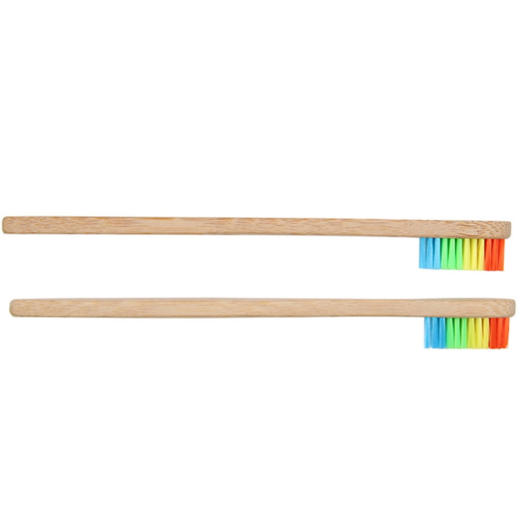 YUEHAO Eco-Friendly Rainbow Bamboo Soft Fibre Toothbrush Teeth Brush 2Pcs Rainbow Bamboo Wood Toothbrush Multicolor