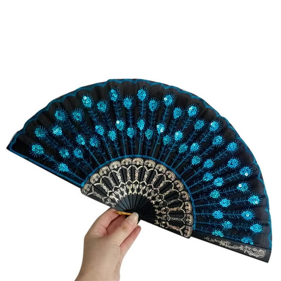 YUEHAO Fans Spanish Lace Silk Folding Hand Held Dance Fan Flower Pattern for Party Wedding black background light D