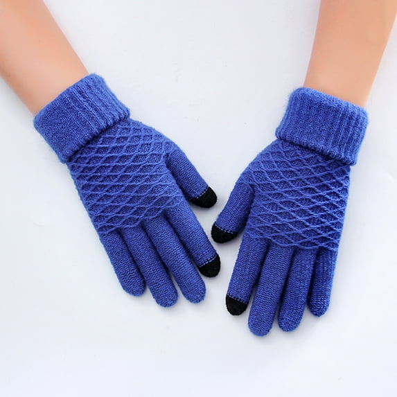 YUEHAO Gloves New Gloves Women's Winter Knit Gloves Warm Velvet Outdoor Gloves Diamond Touch Screen Blue