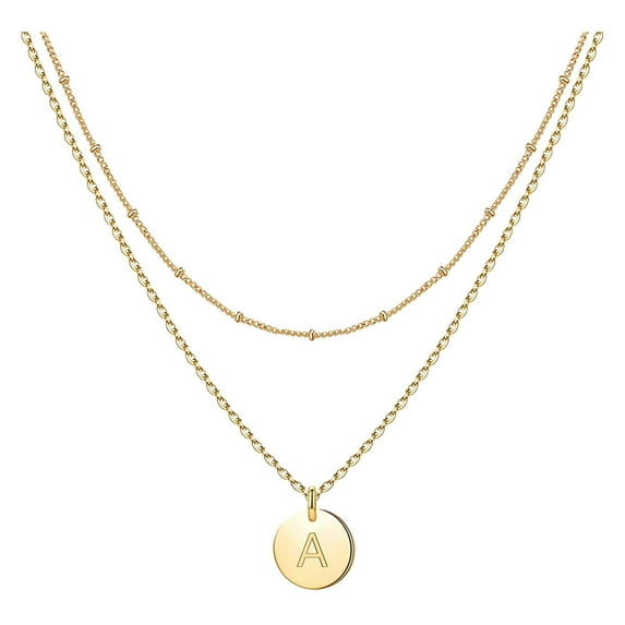 YUEHAO Necklaces & Pendants Women's Fashion Heart Letter Necklace 26 Letters Circular Double Layer Neck Chain A