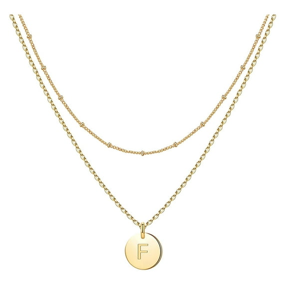 YUEHAO Necklaces & Pendants Women's Fashion Heart Letter Necklace 26 Letters Circular Double Layer Neck Chain F