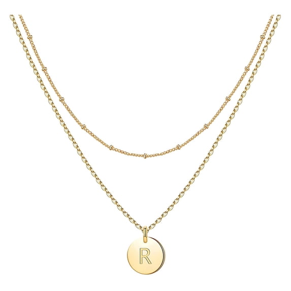 YUEHAO Necklaces & Pendants Women's Fashion Heart Letter Necklace 26 Letters Circular Double Layer Neck Chain R