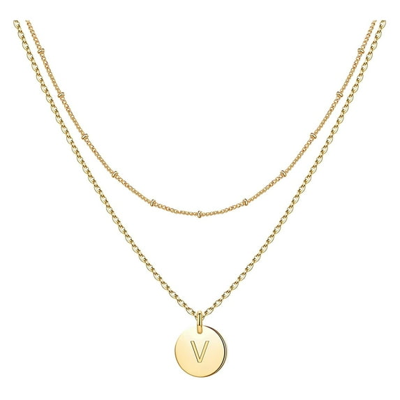 YUEHAO Necklaces & Pendants Women's Fashion Heart Letter Necklace 26 Letters Circular Double Layer Neck Chain V